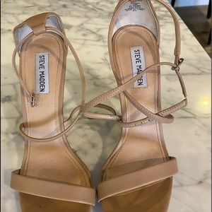 Beige ankle strap heels